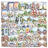 ワールドトラベルステッカー 50枚、自転車、ウォーターボトル、ノートパソコン、冷蔵庫、カップ、荷物、コンピューター、携帯電話、スケートボードの装飾用防水ビニールステッカー (旅行する)