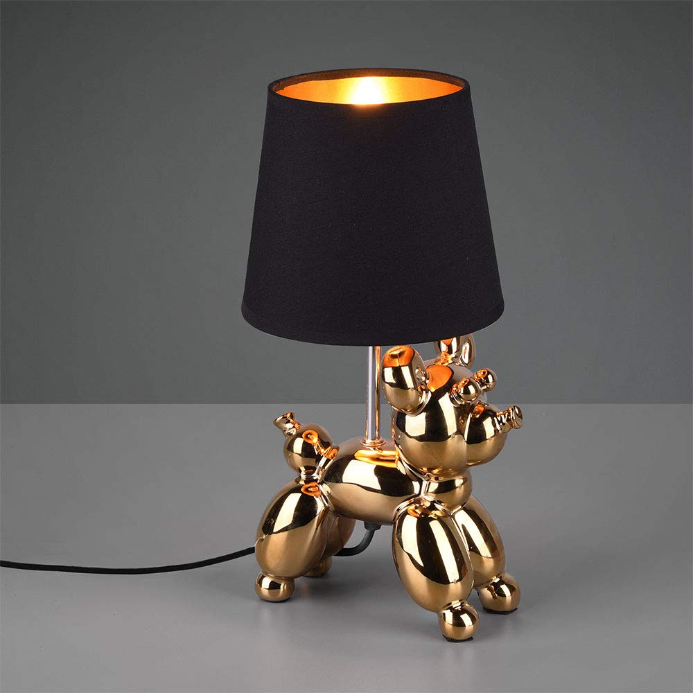 BRUBAKER Tafel- of Nachtlamp Goud Konijn - Tafellamp met Keramische Voet en Stoffen Kap - 42 cm Hoog, Zwart Goud