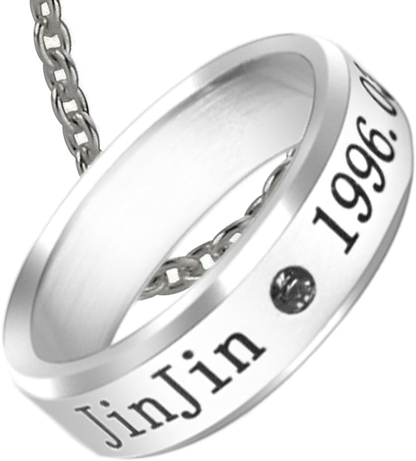 Jinjin Astro Kpop Titanium Birthday Ring Necklace with Chain