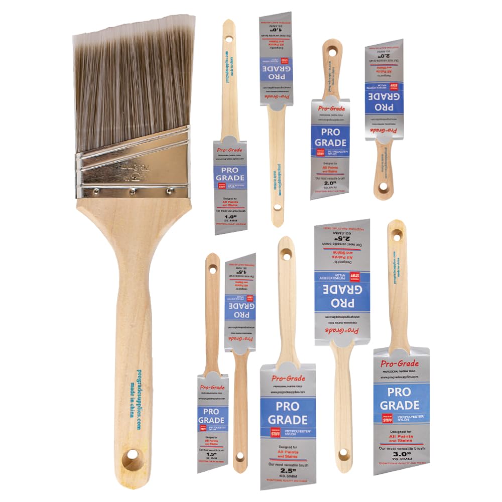 Pro Grade Angle Paint Brushes - 10 Pc Set -7