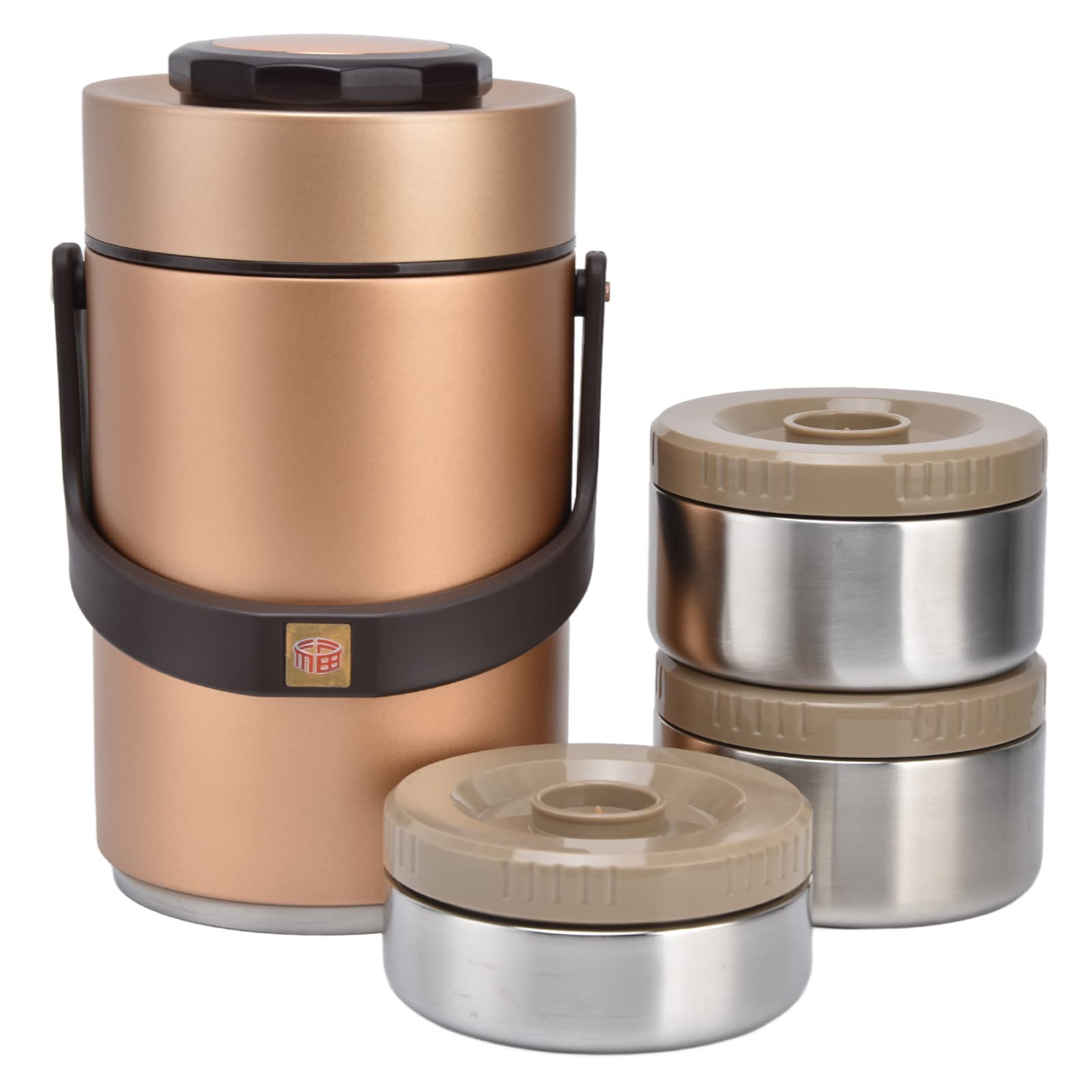 BuyWeek Thermobehälter für Essen, 2,3L Isolierter Lebensmittelbehälter 304 Edelstahl 3 Lagen Lecksicherer Warmhaltebehälter für Geschäftsreisen(Gold)