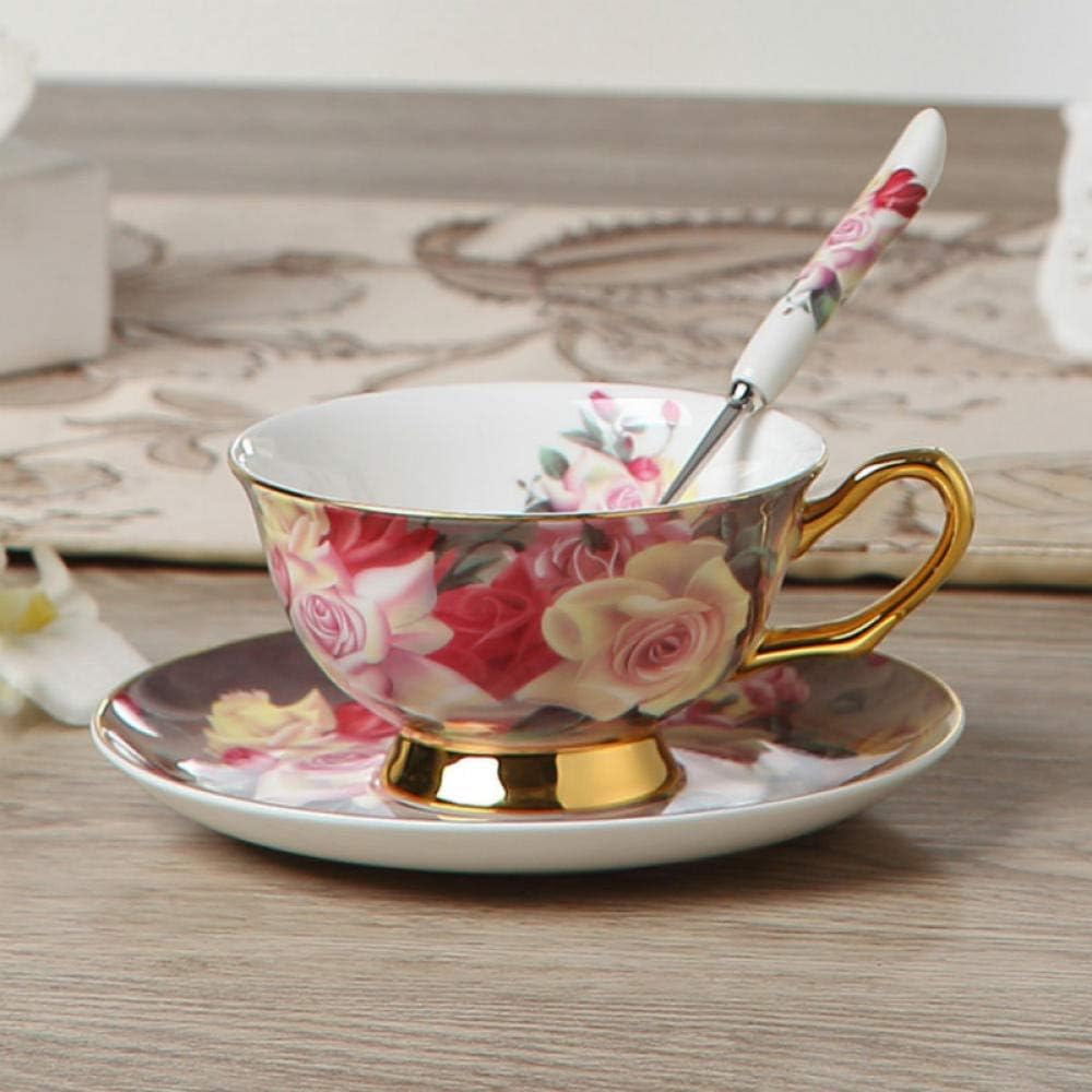 Cup Spoon Saucer Set English Afternoon Tea Cup Coffeeware 170Ml Porcelain Cup and Saucer for Coffee-G,