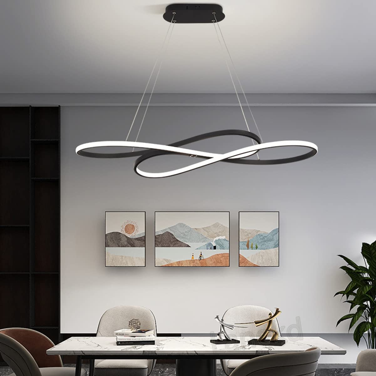 LED Pendant Light/Chandeliers L100cm 48W Dining Room Kitchen Island Ceiling Light Flush Mount Height adjustable Ceiling Hanging Lamp for Table Living Room Office Bedroom Bar Lamp 6500K White light
