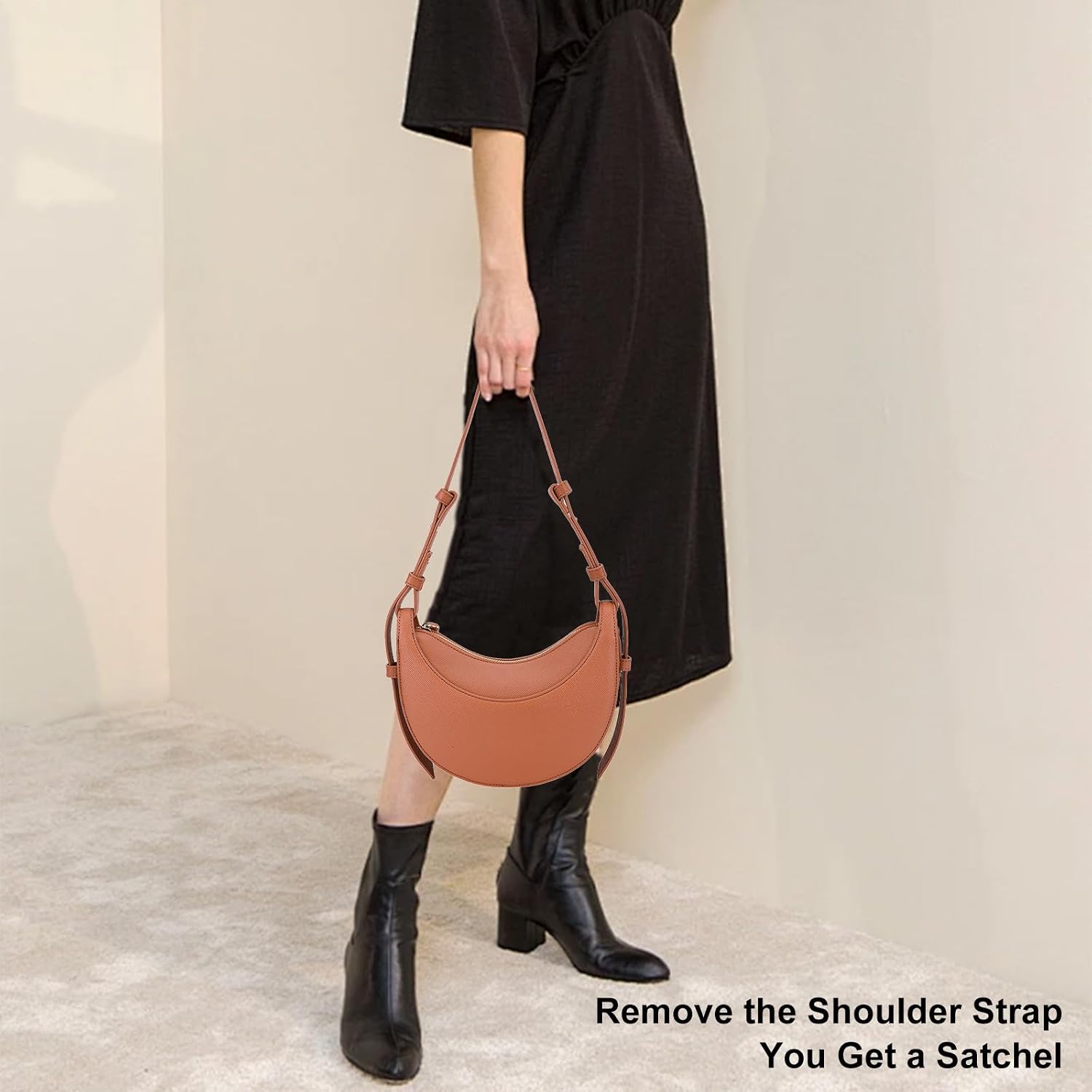 Saddle Bag for Women Shoulder Bag PU Leather Crescent Purse Crescent Bag Crossbody Hobo Handbag, Brown