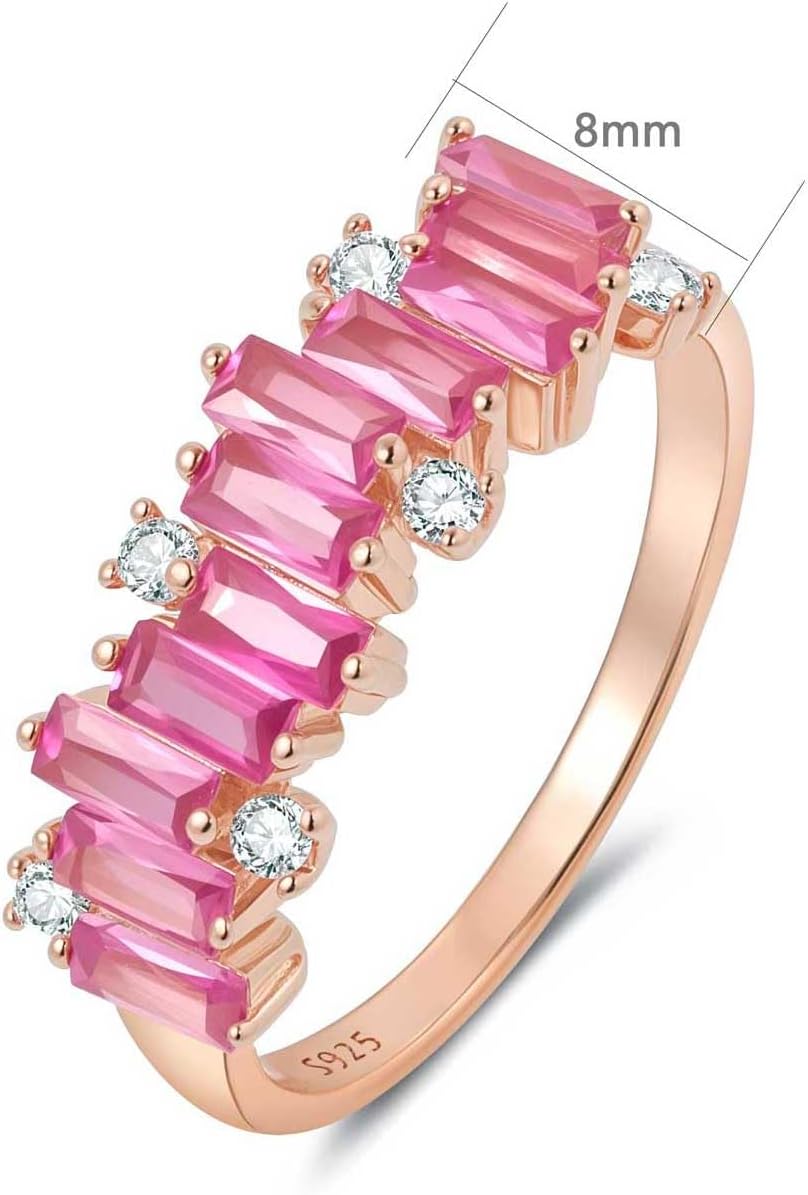 GW Hot Pink Cut Cubic Zirconia Ring,925 Sterling Silver Rainbow Ring Multi Color Gemstone（14k Gold Plated ）