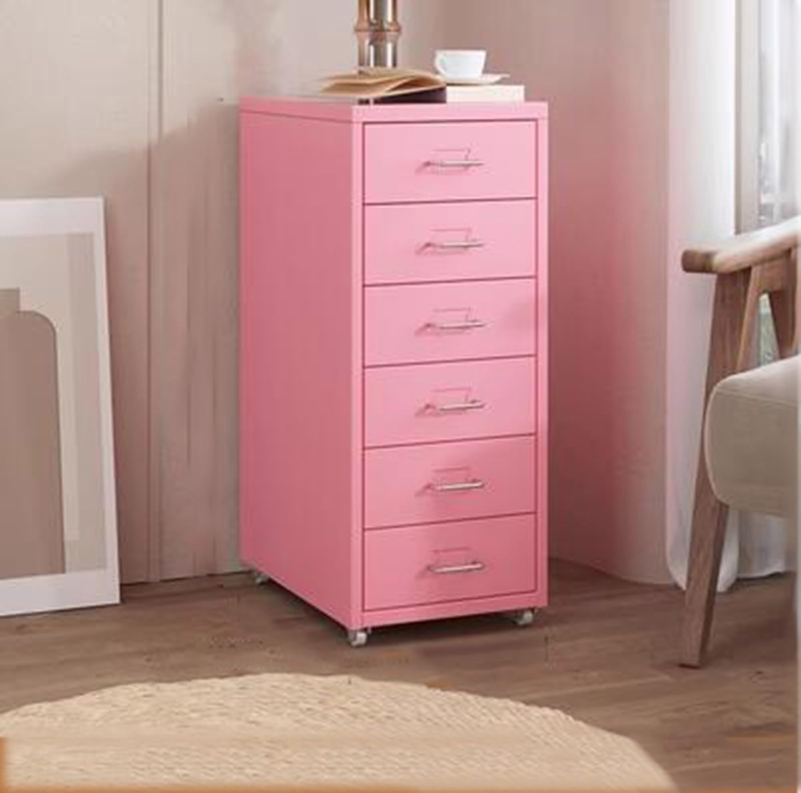 Mobile Metal File Cabinet on Wheels Rolling Office Storage with Locking Drawers & Casters Vertical Lateral Filing Cabinet Printer Stand for nized Workspace