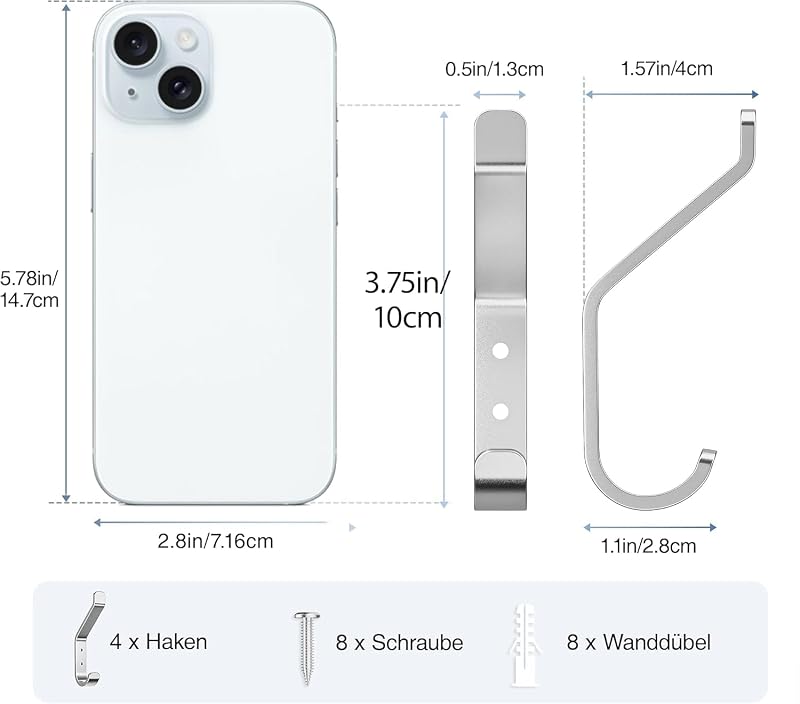 Susswiff 10 darabos fali horog szett 10 cm ezüst fém kabátakasztó