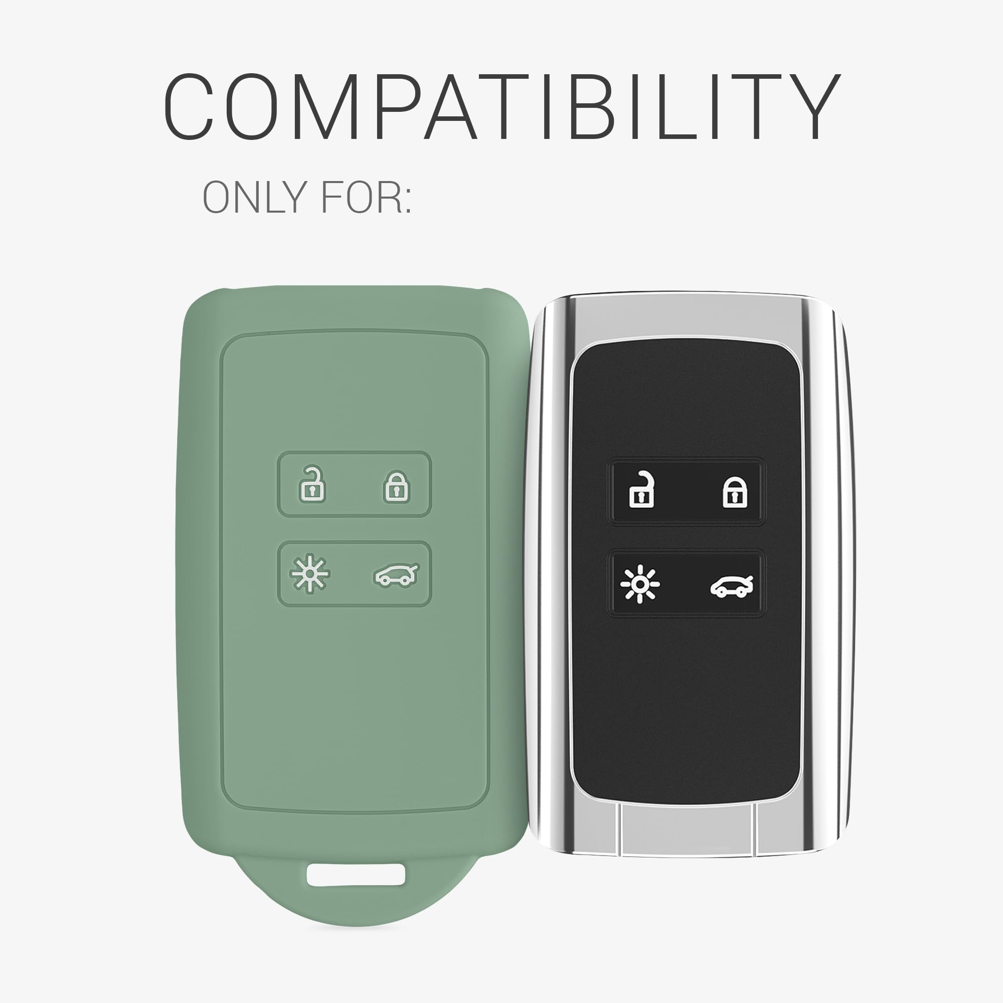 kwmobile Car Key Cover Compatible with Renault 4 Button Car Key Smart Key (only Keyless Go) - Silicone Protective Key Fob Cover with Built-in Eyelet - Pottery Green — view 6