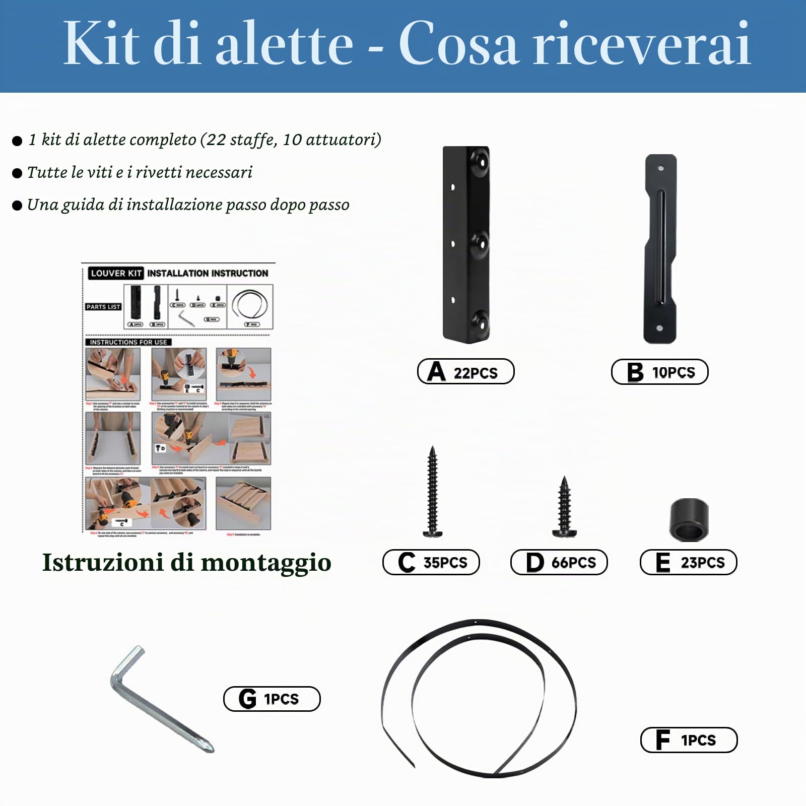 Kit di montaggio per persiane,rivestimento universale,ferro,nero | für Holzjaluesien, für Jalousien und Rollladen, Kit completo di accessori per montaggio, für 11 Bretons
