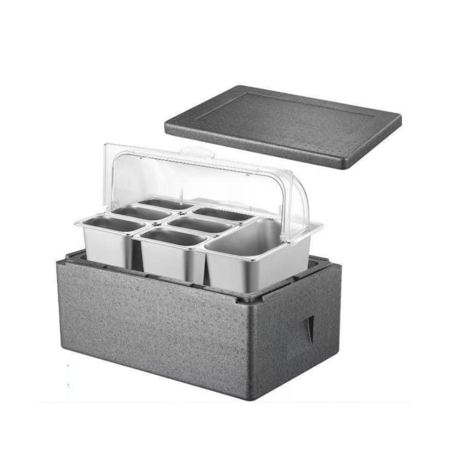 Caja Isotérmica con Tapa Portátil, 31L Tapa Sólida Gris + Siete Compartimentos con Tapa + 4 Placas De Hielo + 10 Bolsas De Hielo