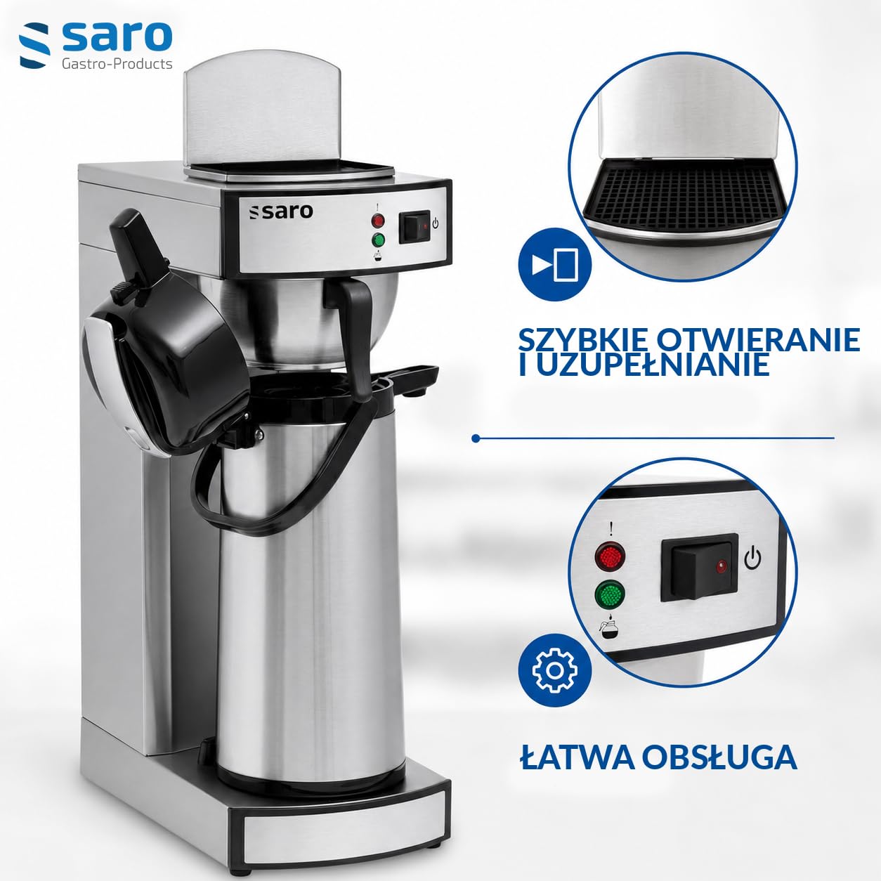 Saro 317-2085 SAROMICA THERMO 24 Ekspres do Kawy, 1900 W, 1,8 L, Srebrny