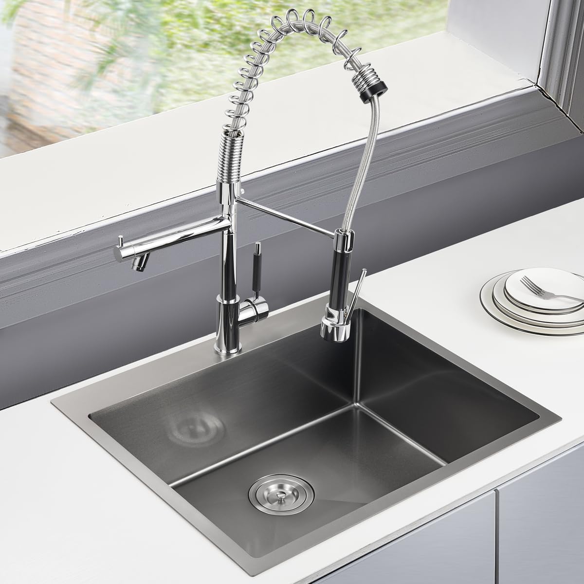 25-inch drop-in kitchen sink - tsibomu 25x22 inch kitchen sinks topmount single bowl single hole 8.5 inch deep bowl 18 gauge stainless steel black d25" x w22" x h8.5" black