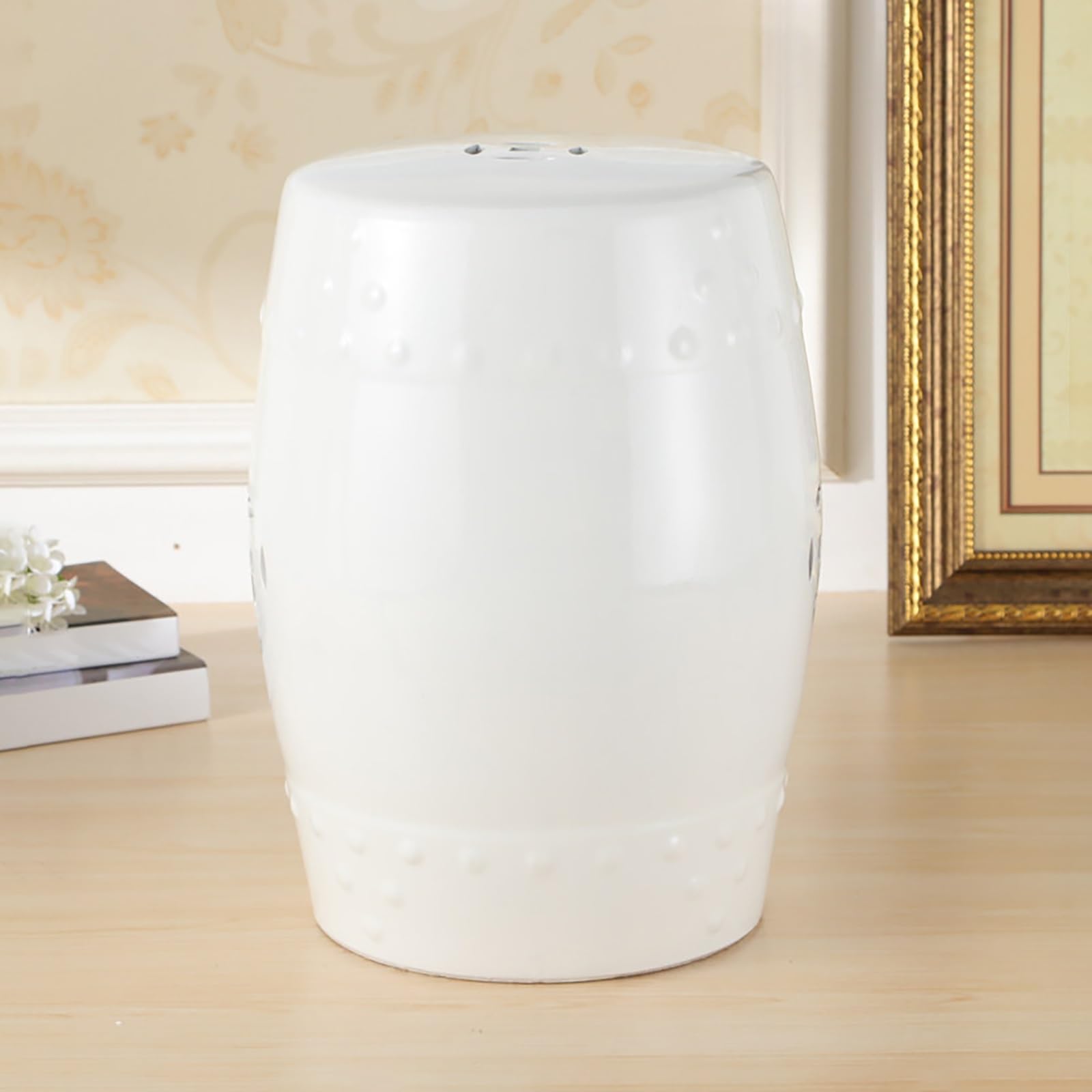 Tabouret en Céramique Blanc pour Manque de Sièges au Salon et Supports de Plantes en Terrasse