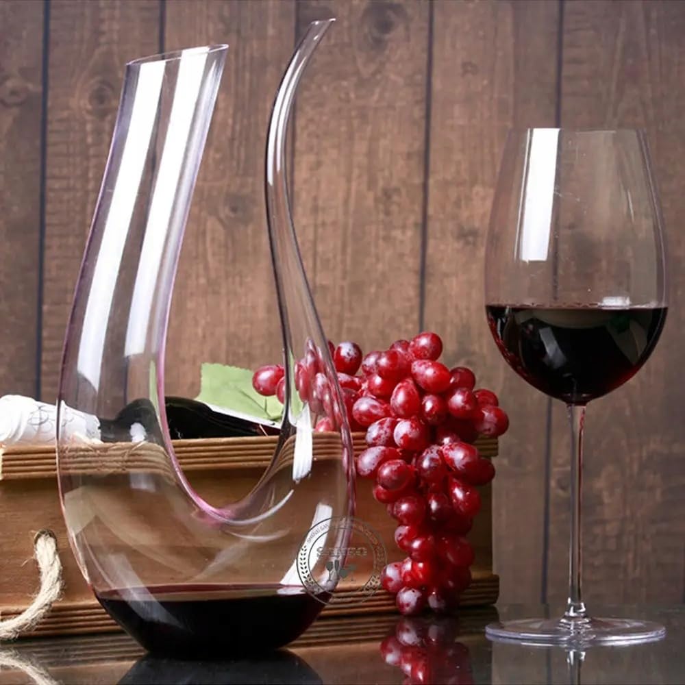 Caraffa per vino da 1,5 l, in vetro di cristallo, elegante decanter per vino rosso, vino bianco e vino rosato – Aeratore per vino fatto a mano per uno sviluppo ottimale – Caraffa decantatrice da 1500