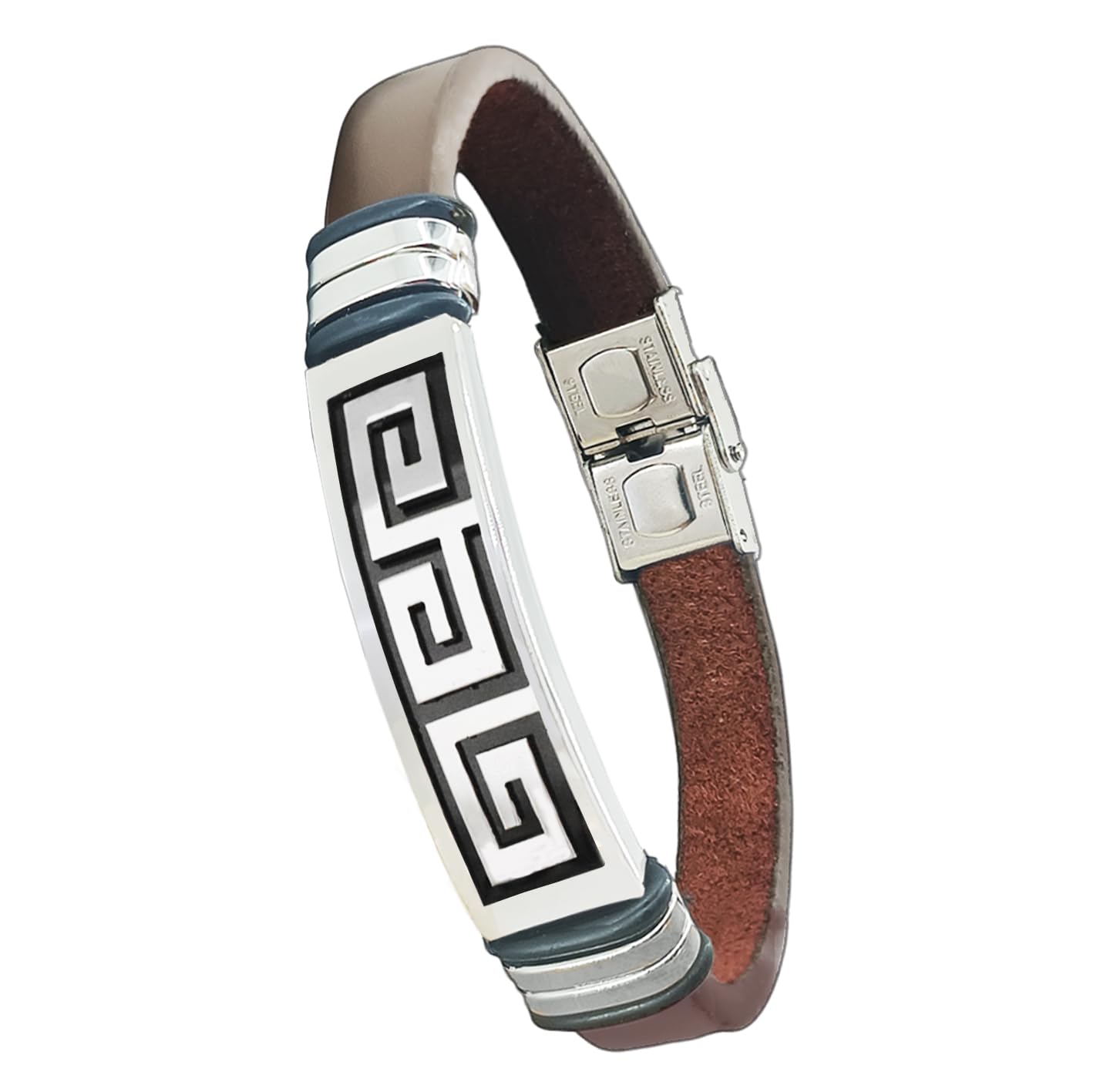 Only faithPulsera de Cuero para Hombre ajustable acero inoxidable Brazalete regalo para hombre