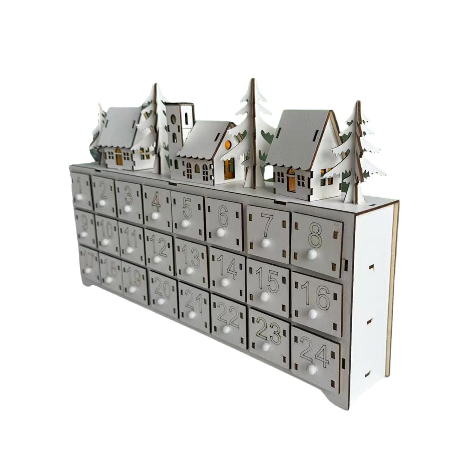 Beleuchteter Holz-Adventskalender mit 24 Staufächern, Weihnachts-LED-beleuchteter Countdown-Dekoration, Partyzubehör