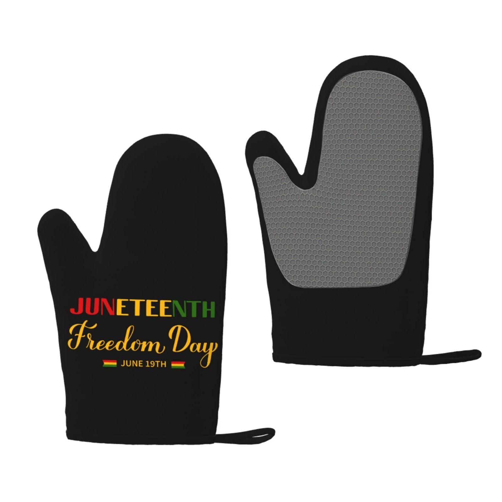 Happy Juneteenth Day Freedom 1865 Oven Mitts Pot Holders Resistant Silicone Oven Gloves for Kitchen Baking BBQ
