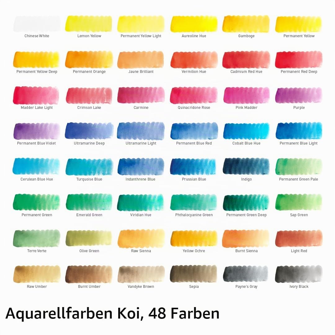 SAKURA Kunststoffbox mit 48 Aquarellfarben und nachfüllbarem Pinsel, mehrfarbig