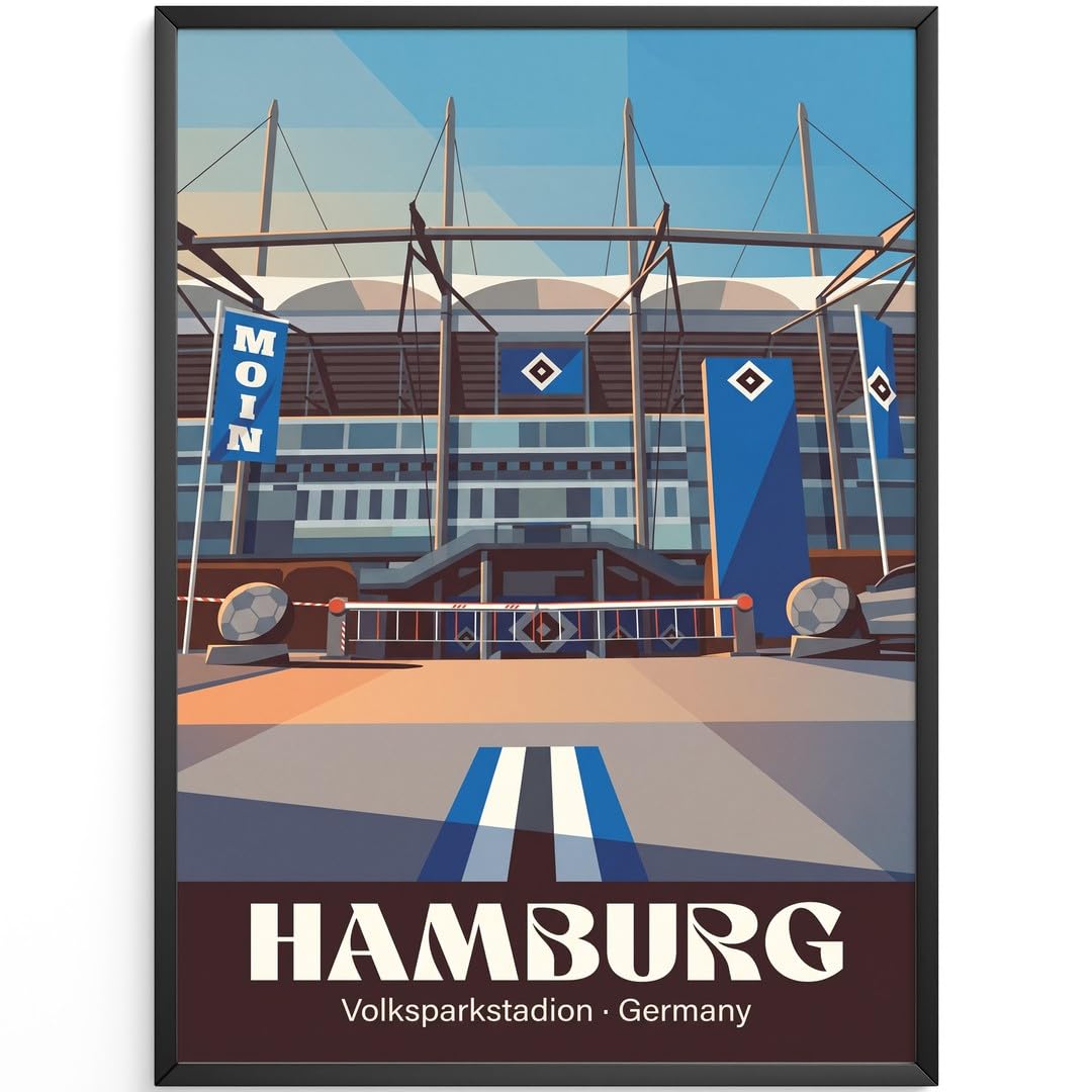 MJ-GRAPHICS® Hamburg Volksparkstadion Poster Fussball A2 mit beigem Rahmen