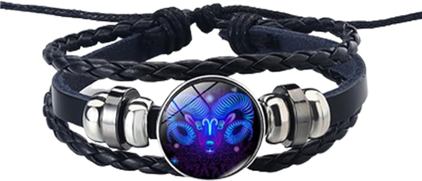 Zodiac Signs Spirit Bracelet,Multilayer Adjustable Twelve Constellation Zodiac Leather Bracelets,12 Zodiac Signs Time Stone Leather Bracelet Aries
