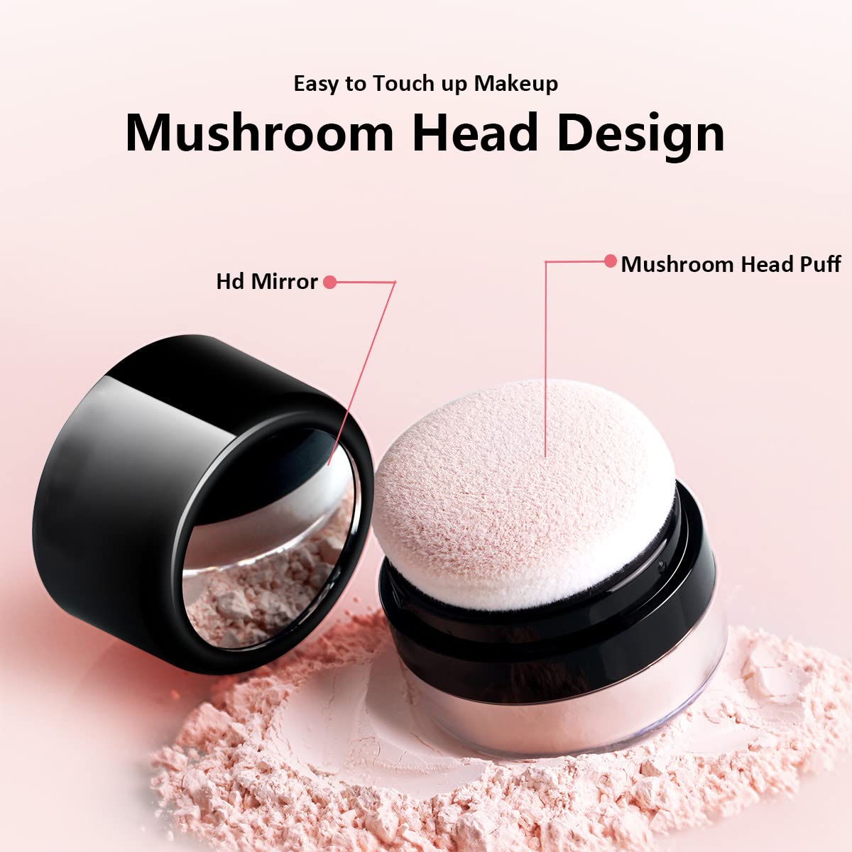 MUAECH Empty Bottle for Dry Shampoo Powder for Women, Reusable Travel Size Dry Shampoo Powder Bottle with Powder Sponge Applicator for Easy Apply, Refillable Loose Powder Box with Mirror