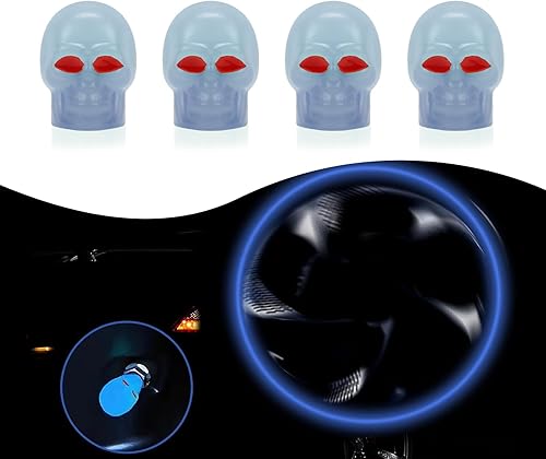 4 tapas de válvula de neumático de automóvil, mini tapa luminosa en forma de calavera, compatible con la mayoría de automóviles y motocicletas (azul) disponible en Yaxa Peru