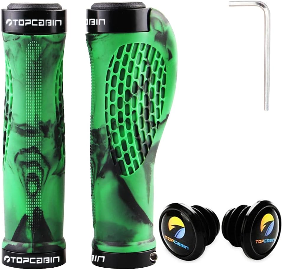 TOPCABIN Ergonomic Bike Grips - Widen Holding Rubber Grips with Aluminum LockGrips for Mountain & Road Bikes