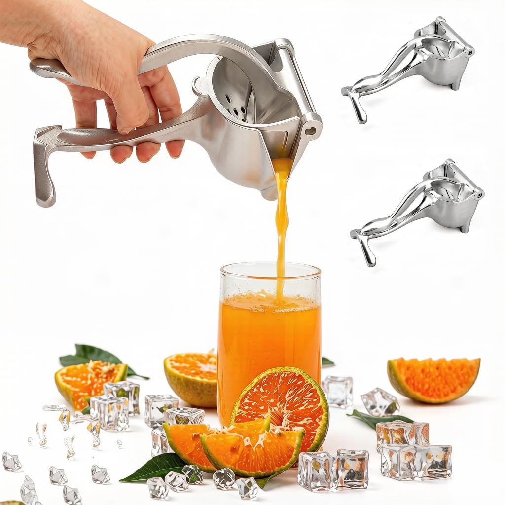 2 exprimidores manuales de aleación de aluminio, prensa de frutas y extractor de cítricos resistente para el hogar, exprimidor de mano para naranja limón con mango ergonómico (plateado)