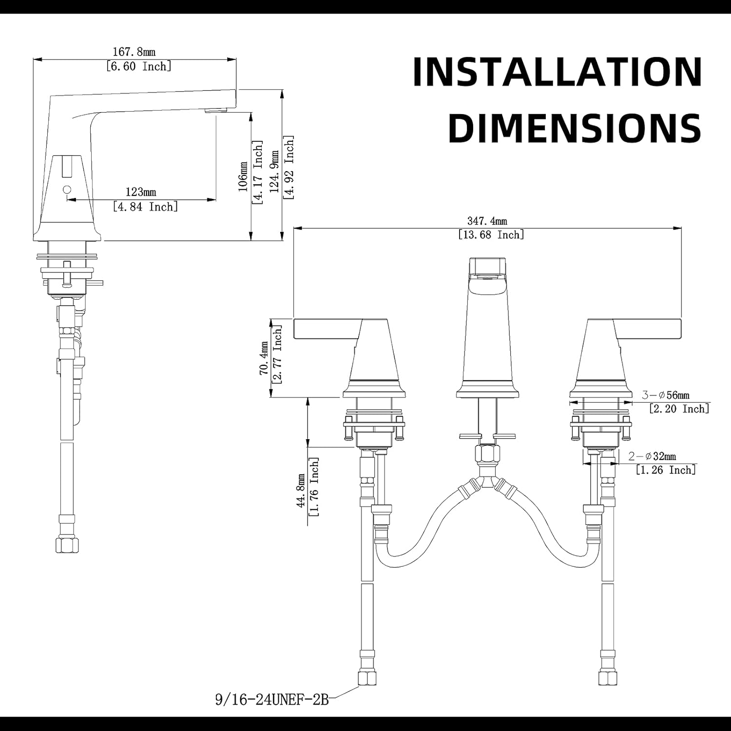 Gеt Pорulаr оƒƒеr NEWATER 2-Handle Brass Modern Bath Vanity Faucets Widespread Bathroom Sink Faucet 3-Hole Rv Commercial Lavatory Faucet with Metal Pop-up Drain & Supply Lines，Matte Black