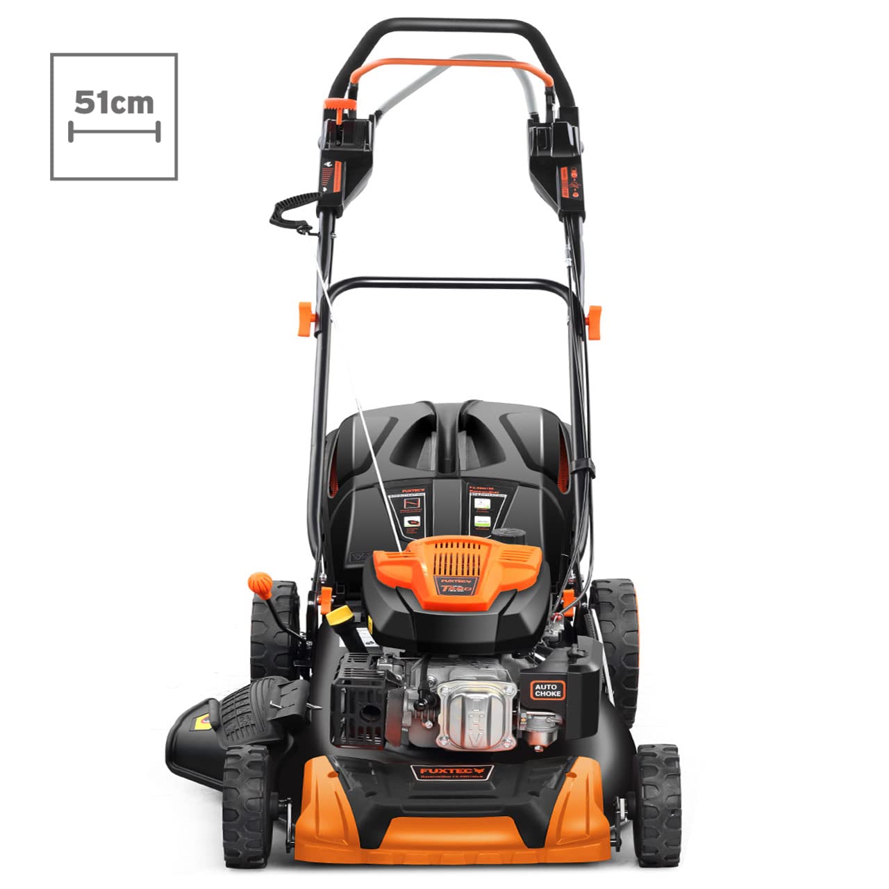 FUXTEC 4in1 Benzinrasenmäher FX-RM5196PRO mit Flexibler Antrieb, 51cm Schnittbreite, 4-Taktmotor, Frontstoßstange, kugelgelagerte Big Wheel Räder, 60L Grasfangkorb