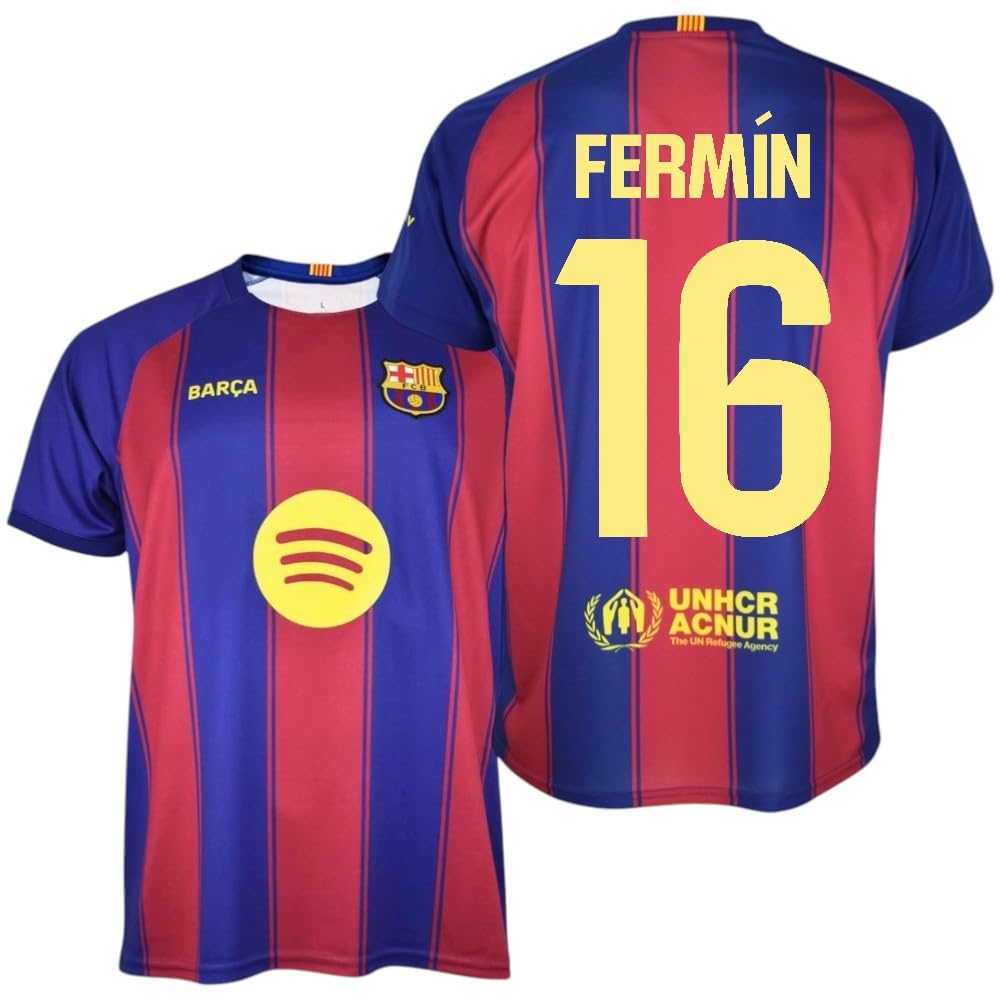 F.C Barcelona Fermín 16 Replica Oficial Temporada 25-26 Unisex Adulto | Camiseta blaugrana a Rayas | Nombre y Dorsal en Espalda | Tejido Ligero Transpirable | Ideal Estadio y Regalo