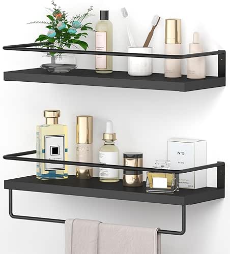 Onlysky Bathroom Floating Shelves Set of 2 with Towel bar