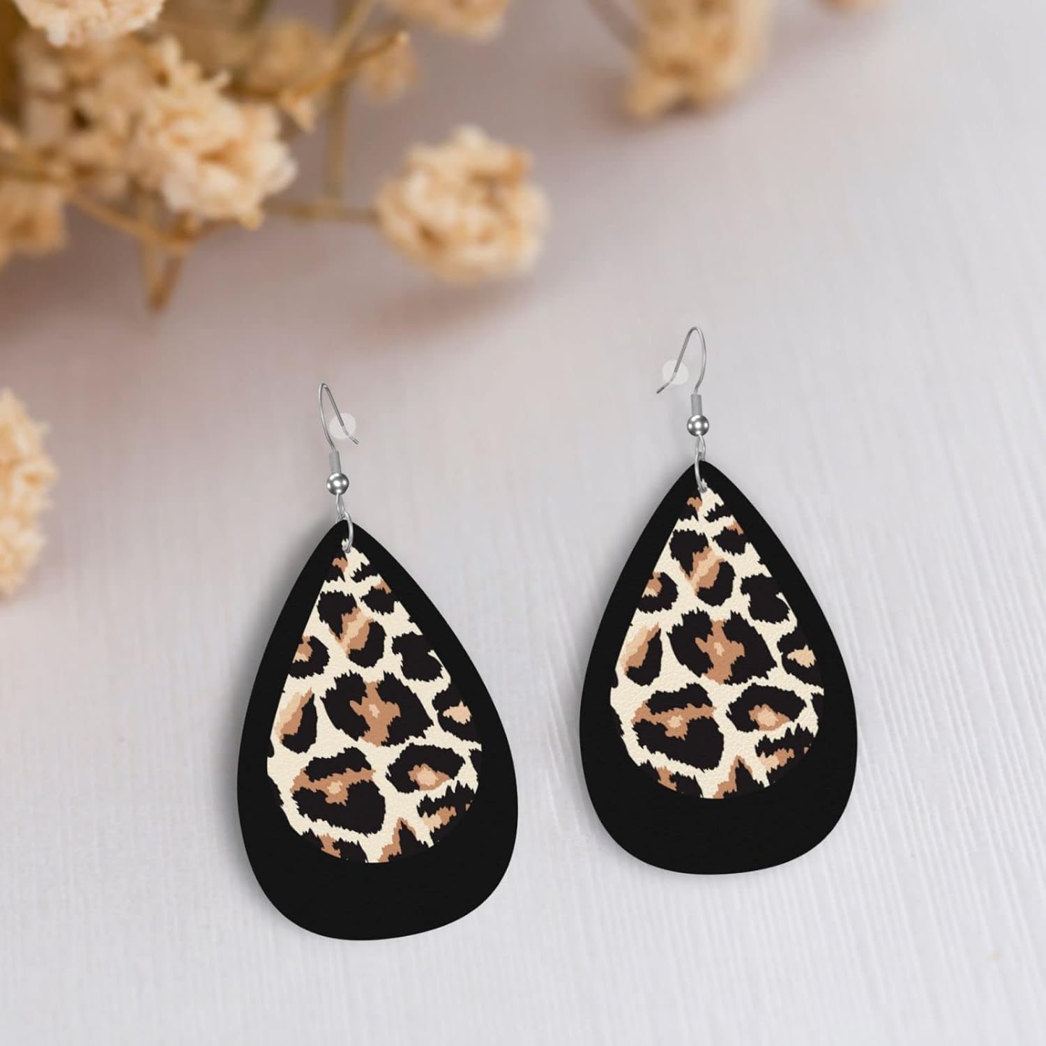 Faux Leather Earrings Leopard Sunflower Teardrop Dangle Earrings For Women Girls - Image 4