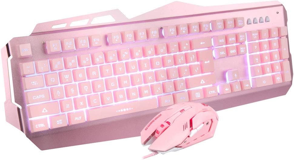 SADES EK10 Pink Wired Gaming Keyboard and Mouse Combo,7 Colors LED Backlit Gaming Keyboard and Mouse with 4 Adjustable DPI for PC/laptop/win7/win8/win10