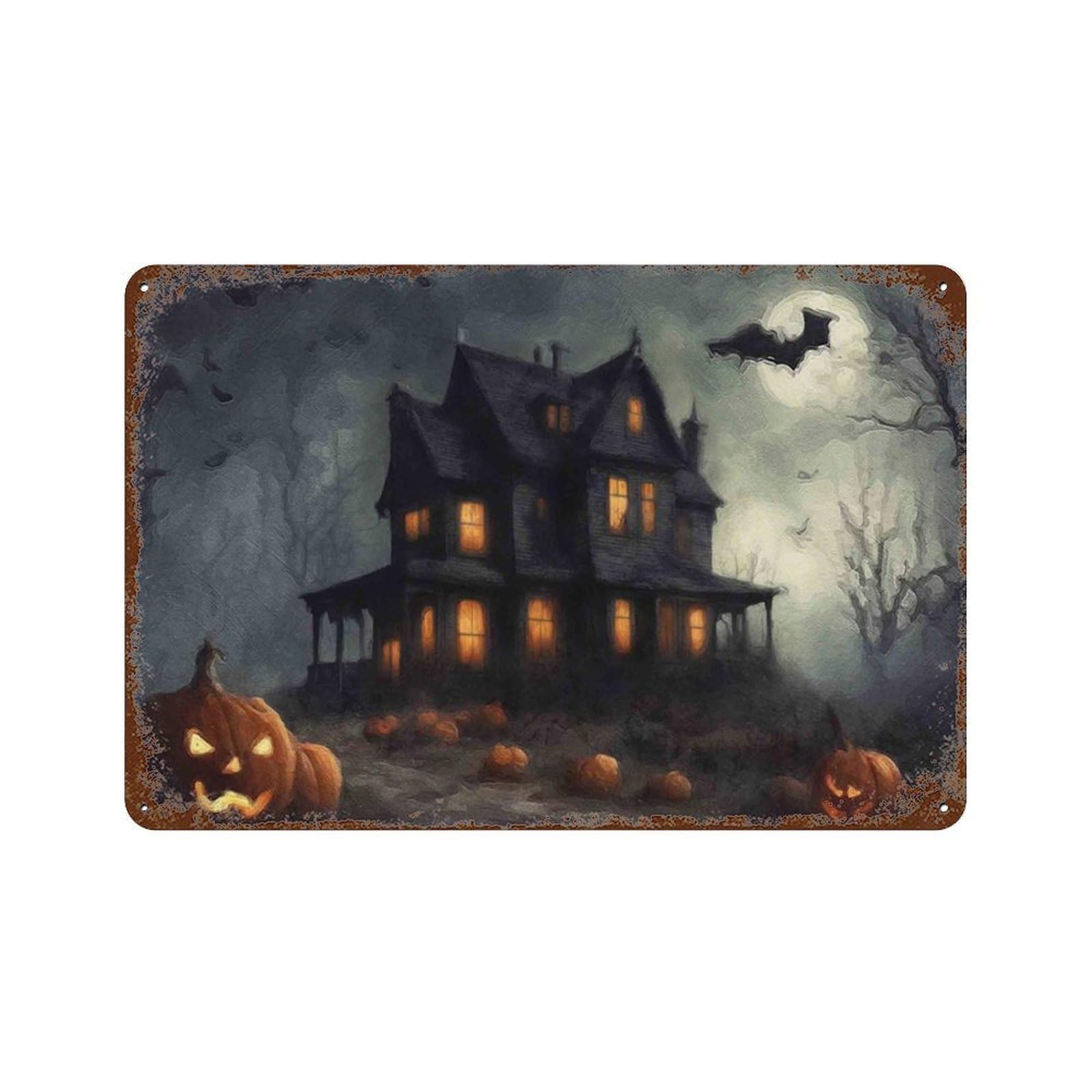 xiaoxiaoshen Haunted House, Witch House, Spooky Dark Academia, Halloween Wall Decor Art Metal Tin Poster Modern Home Decor Art Home Bar Shop Decorations Vintage Sign 20x30cm