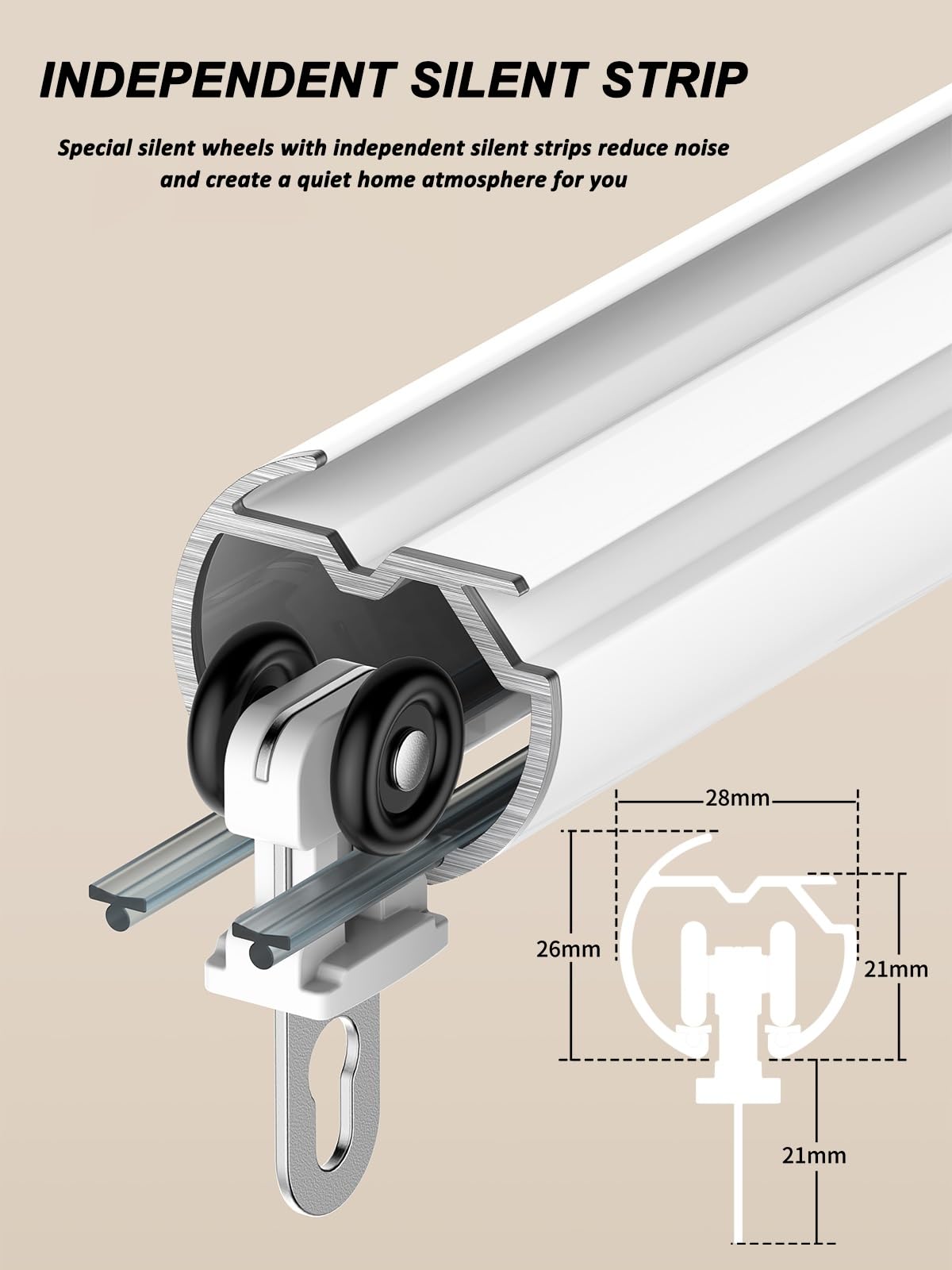 Double Tringle a Rideaux Murale avec Rail de Rideau Séparation de Pièce Silencieuse, Barre Rideau en Aluminium avec Embouts Ronds 1-6 m pour Salon Chambre à Coucher Hôpital(Blanc,1m(3.3ft))