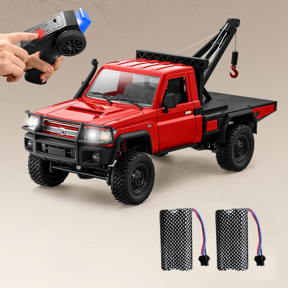 1/12 RC Crawler with Crane 2.4GHz 4WD LC79 All Terrain Off Road Pickup Truck for Adult Two Speed Full Proportional Remote Control Car ATV Tow Truck Vehicle 2 Batteries (Red)