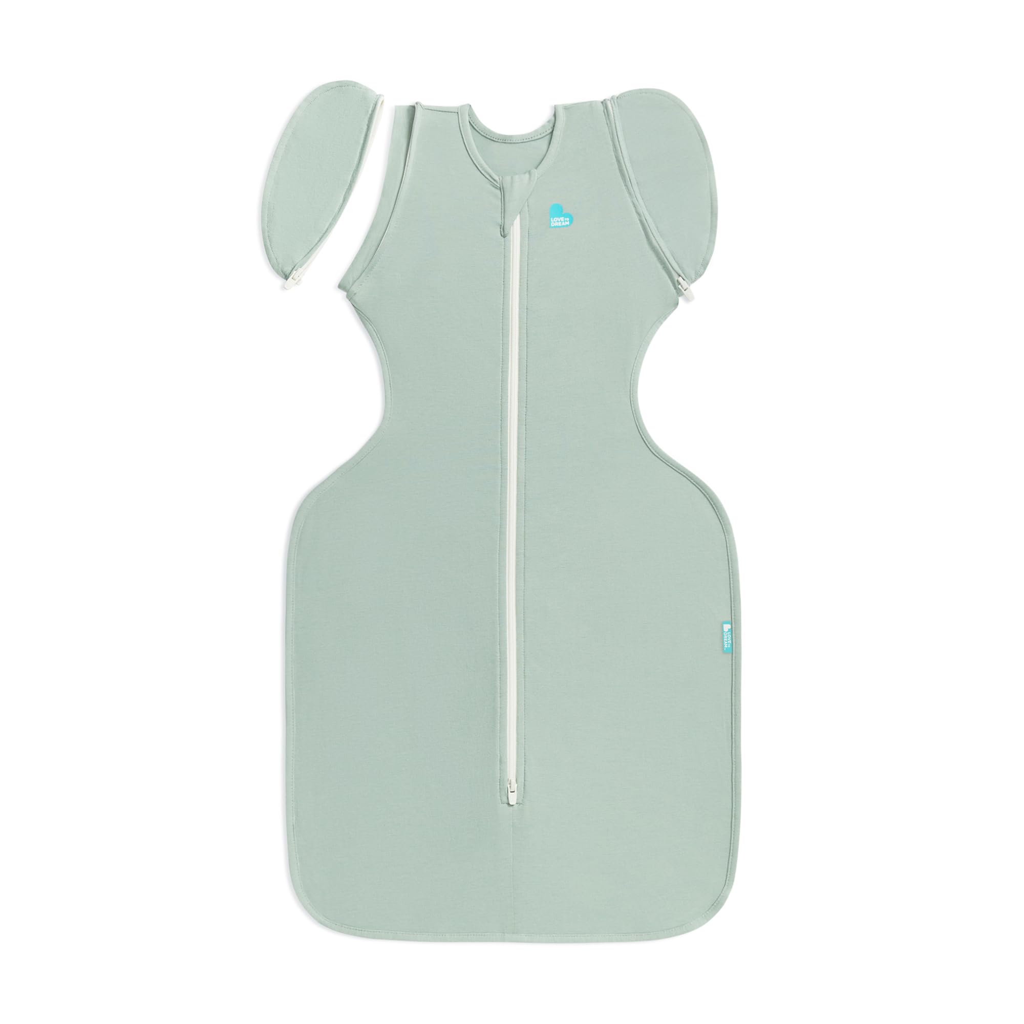 Love to Dream Swaddle Up - Borsa per le mezze stagioni, in cotone leggero e ultra traspirante, doppia zip, ali staccabili, primavera, estate, 0,2 tog, verde oliva, M (6-8,5 kg)