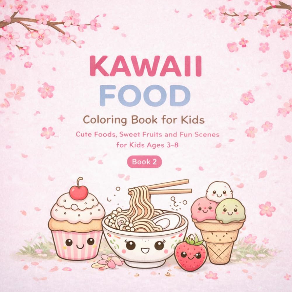 Kawaii Food Coloring Book for Kids: Cute Foods, Sweet Fruits and Fun Scenes for Kids Ages 3–8