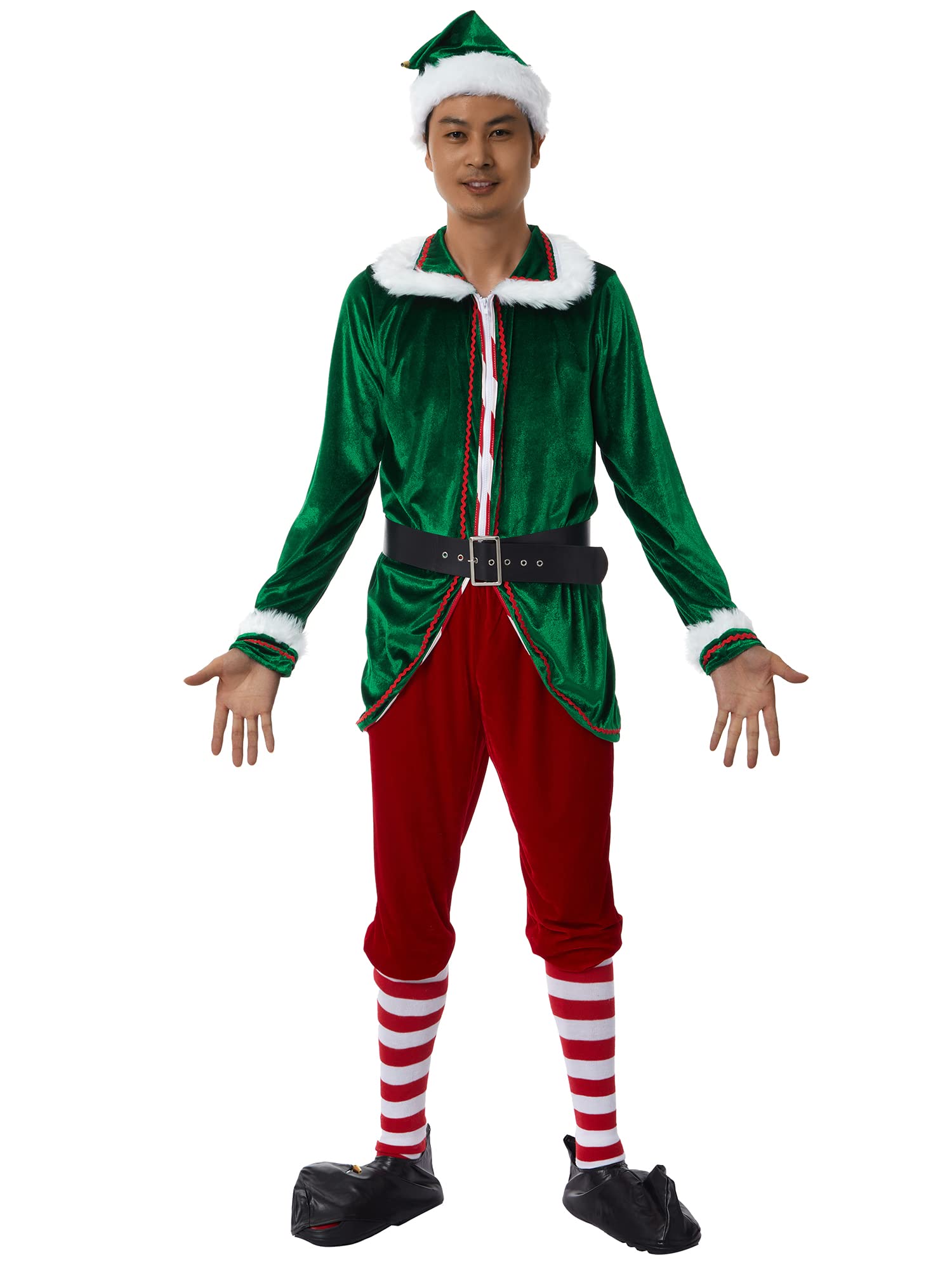 Disfraz de elfo para hombre, disfraz de Papá Noel, disfraz de Papá Noel, 6 piezas, abrigo, sombrero y cinturón, b, XXL