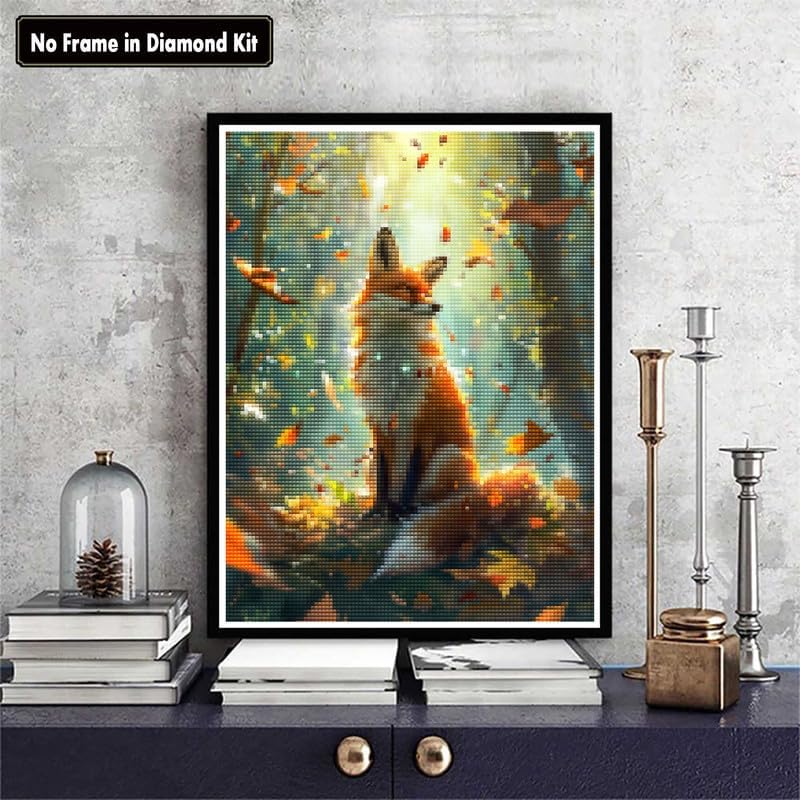 Zariocy 5D Diamond Art Painting Kits Volpe, DIY Dipingere Con Animali Arte Diamante Trapano Completo Rotondo Dipinti Ricamo Diamante per Decorazione Parete Ufficio Casa 30x40 cm-215