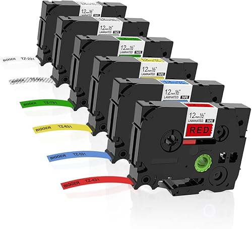 BIGGER Paquete de 6 cintas de etiquetas de repuesto compatibles para Brother TZe-131 231 431 531 631 731 con P-Touch PT-1000 PT-1010 PT-H101C