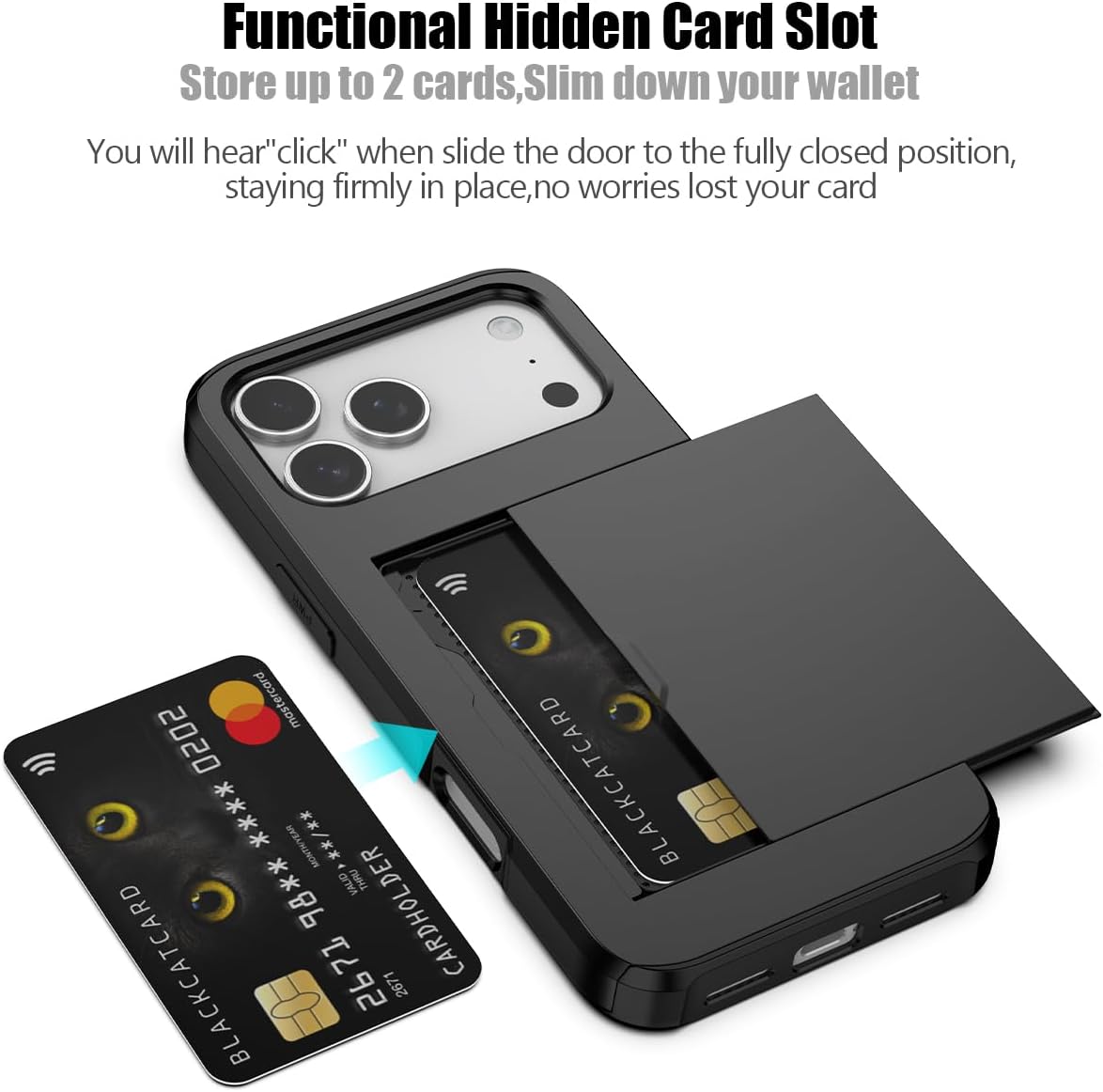 Nvollnoe Compatible with iPhone 17 Pro Max Case with Card Holder Dual Layer Heavy Duty Protective Shockproof Hidden Card Slot Slim Wallet Phone Case for Women&Men 6.9 inch(Black) - Image 2