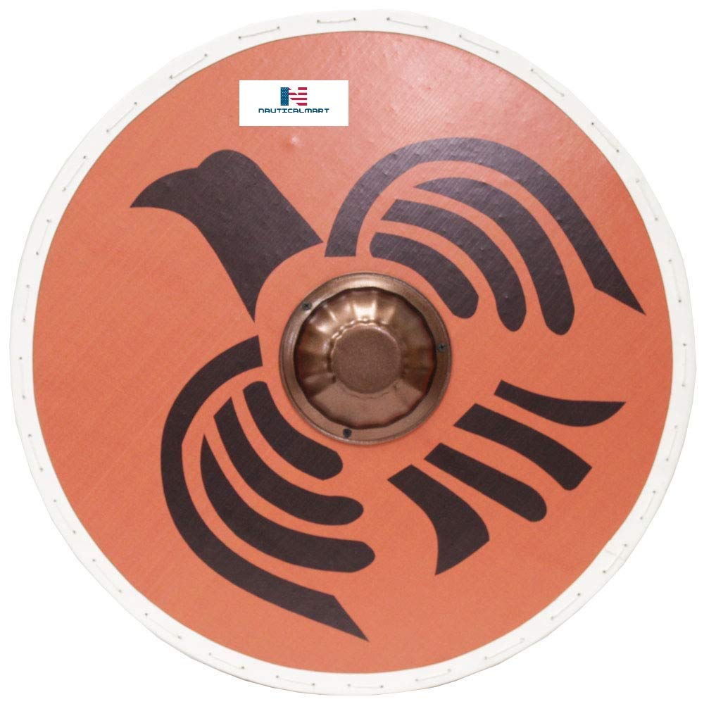 NauticalMart Odin Raven Viking Raider Medieval Norse Cosplay Wooden Round Shield LARP Brown, Black, White