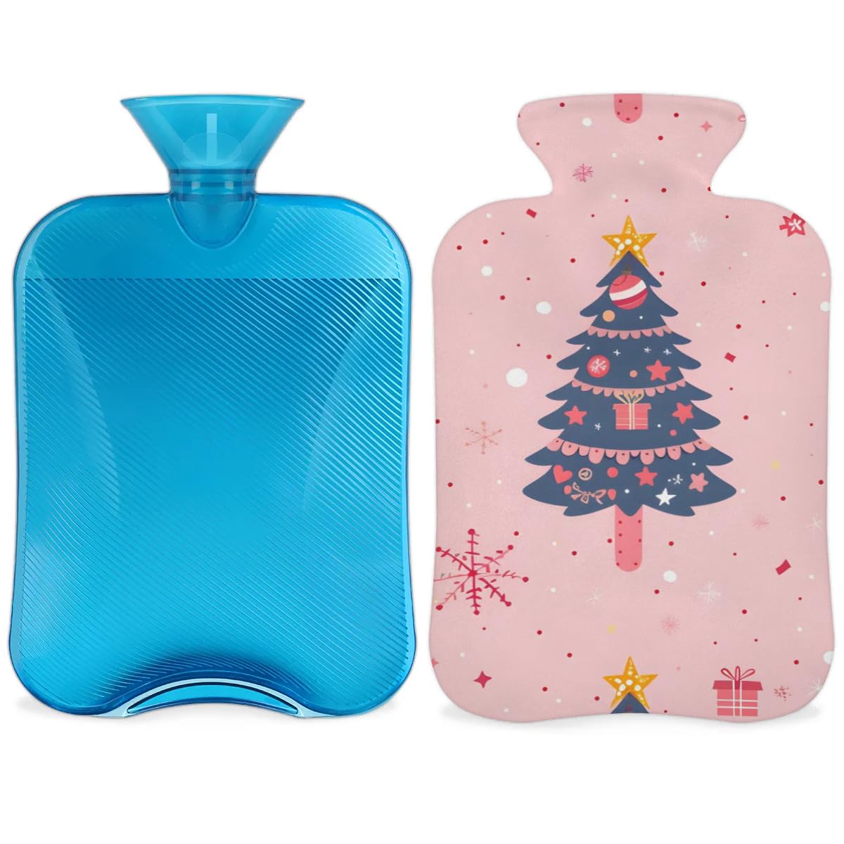 Hot Water Bottle with Soft Cover,2L Gothic Xmas Tree Hot Water Bag for Hot and Cold Compress, Hand Feet Warmer, Rubber Hot or Cold Water Bottle Halloween Christmas Decorations