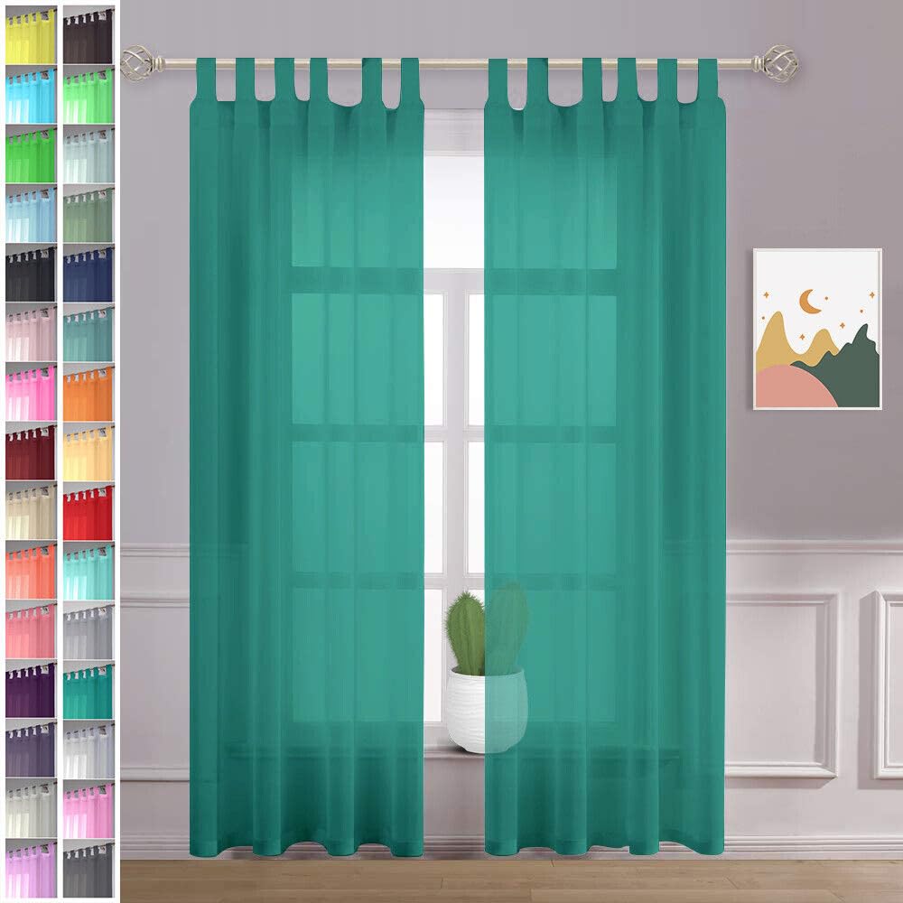 Megachest Teal Blue Sheer Voile Tab Top Curtain(, 56" Widex90 Drop(W142cmxh228.5cm))