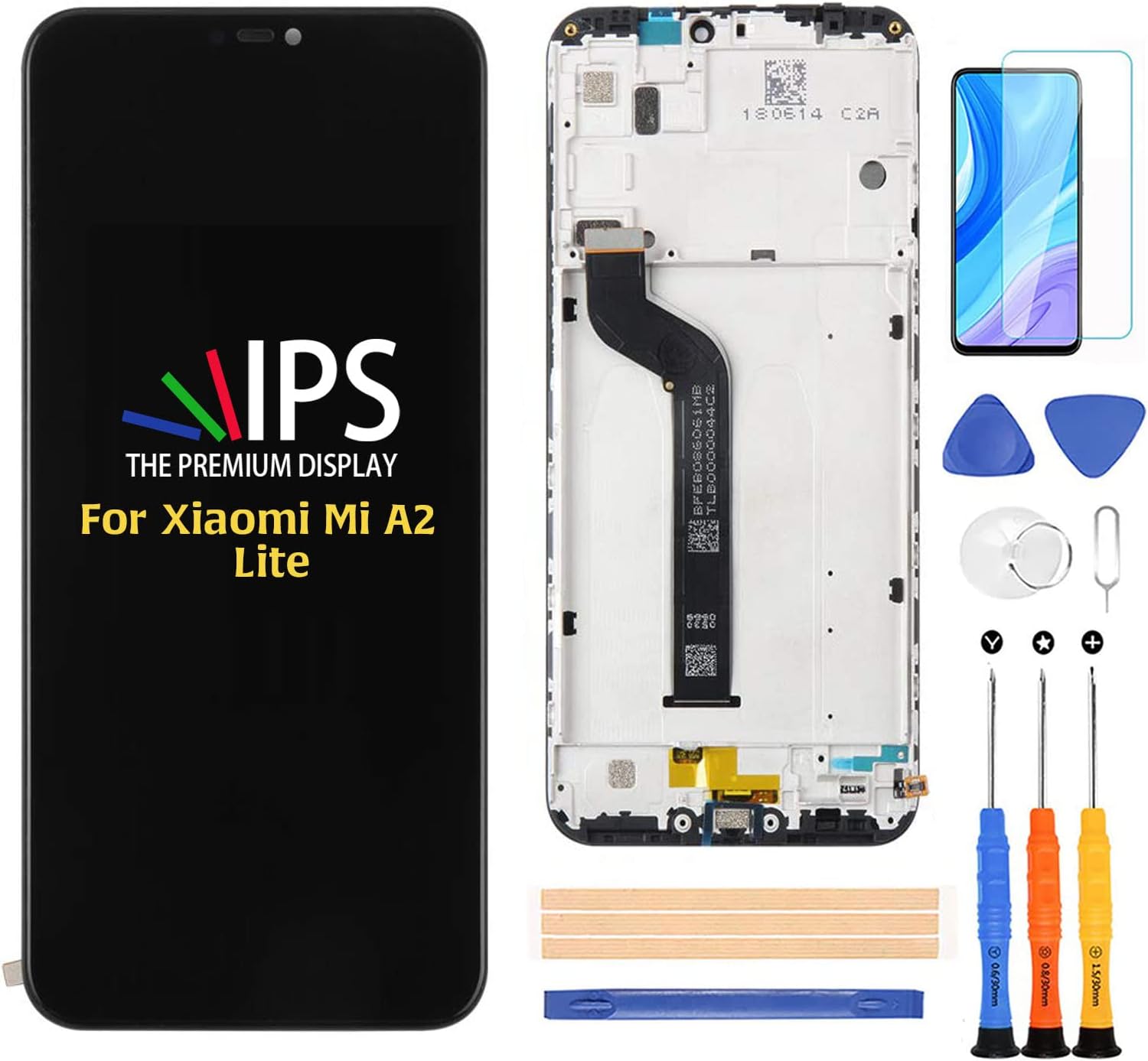 Compatible with Xiaomi Mi A2 Lite LCD Display Screen Replacement,for Xiaomi Mi A2 Lite/Redmi 6 Pro/M1805D1SE/SG/SC/ST Display LCD Panel Repair Parts Kit,with Tempered Glass+Tools (Black No Farme)