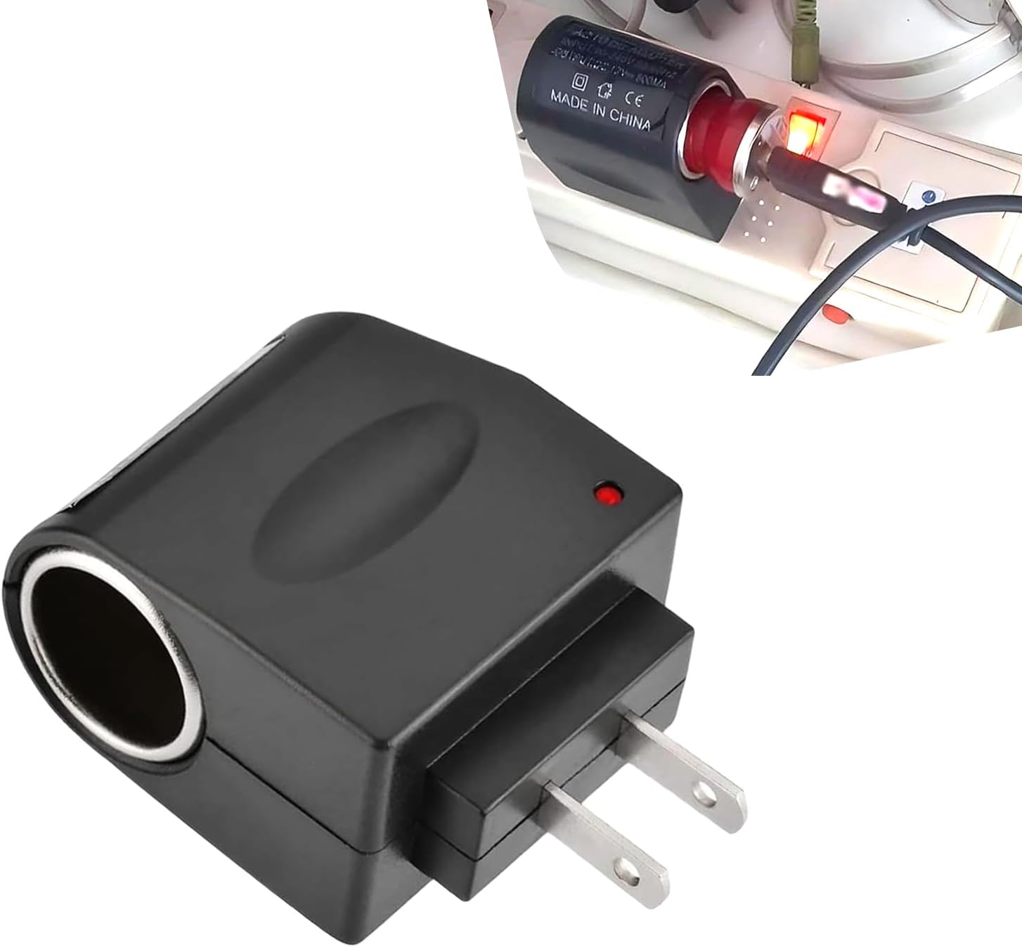 Car Cigarette Lighter Socket Converter, 220 Volt AC to 12 Volt DC Power Converter, 2 Pin Plug Play Waterproof Flame Retardant Cigarette Lighter Adapter, Universal for Most Cars