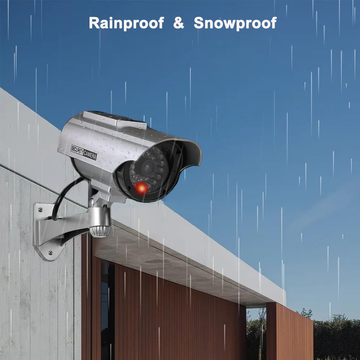 Kamera Attrappe mit Blinkendem LED, Solar Betriebene Simulierte Dummy Surveillance Sicherheit Kamera,Wasserdicht CCTV Dummy Überwachungskamera für den Innen-und Außenbereich (Silber-4)