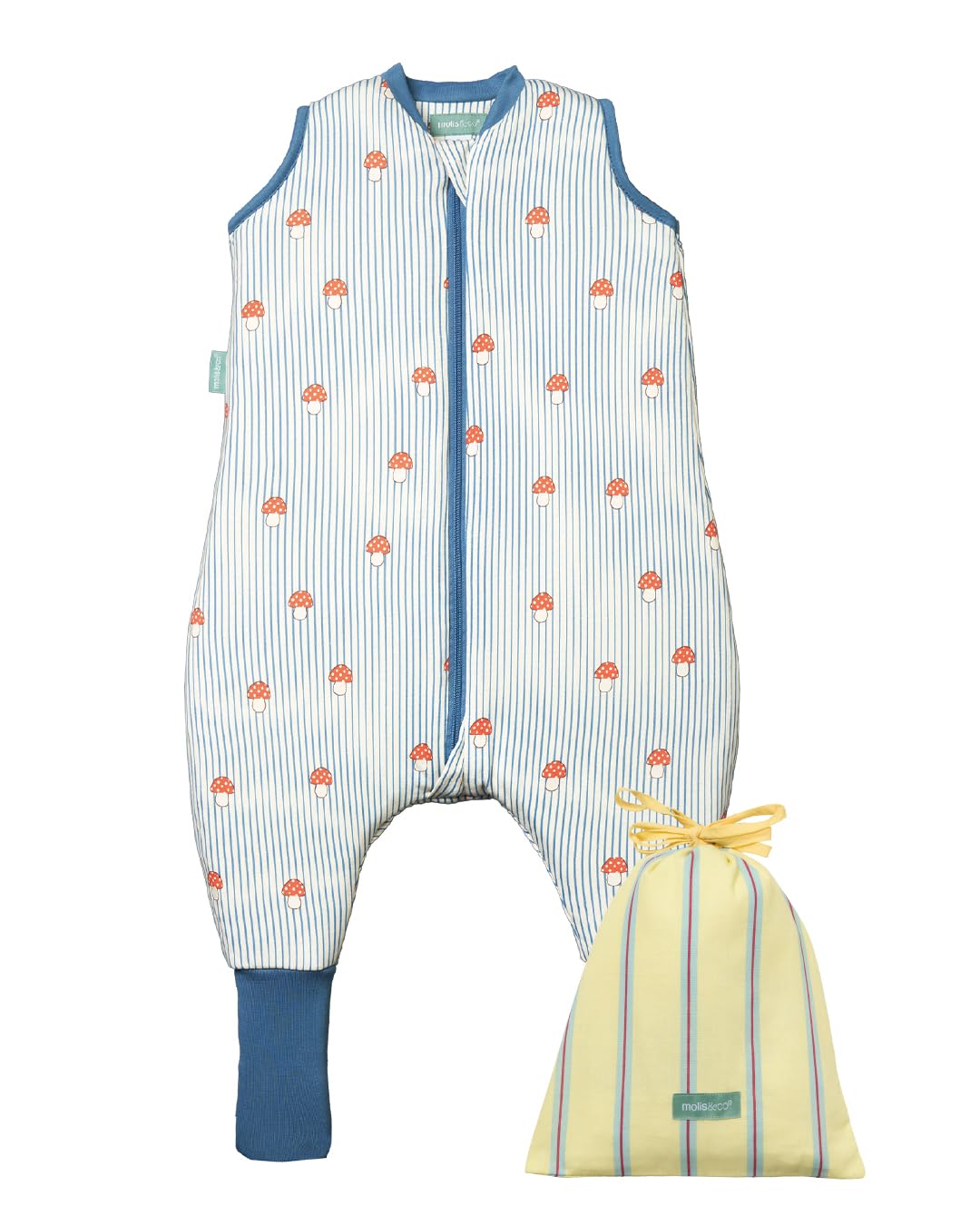 molis&co - Pijama Manta con Calcetines Antideslizantes 1.0 TOG - 80 cm (2 años) - Ideal para Primavera y otoño - 100% algodón (Oeko-Tex 100) - Mushrooms